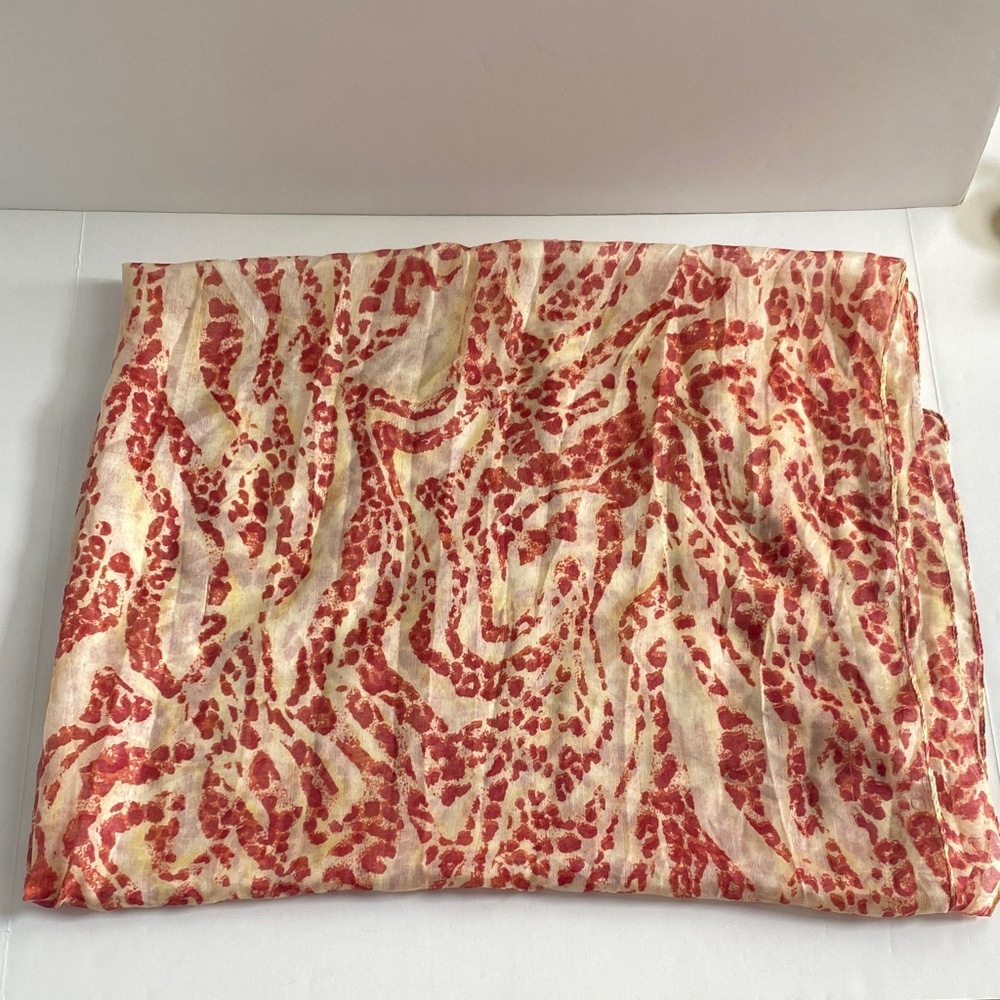Oversized red white long cheetah leopard print sheer scarf